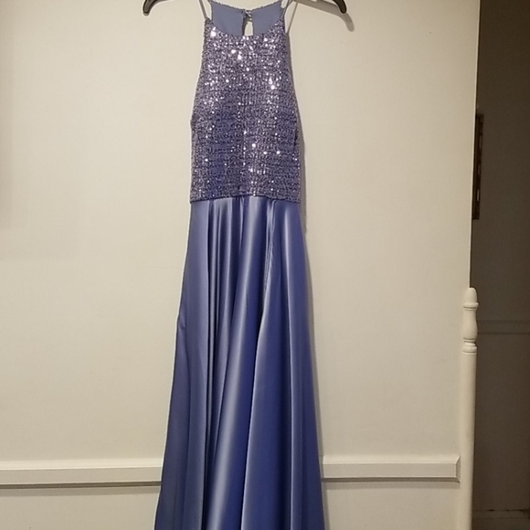 B Darlin Beautiful Blue Sequin Top Gown - Picture 3 of 5